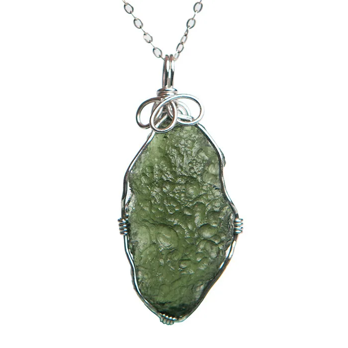 Настоящий зеленый натуральный молдавит драгоценный камень кулон 925 стерлингового серебра ювелирные изделия бусина-подвеска 33*21*8 мм