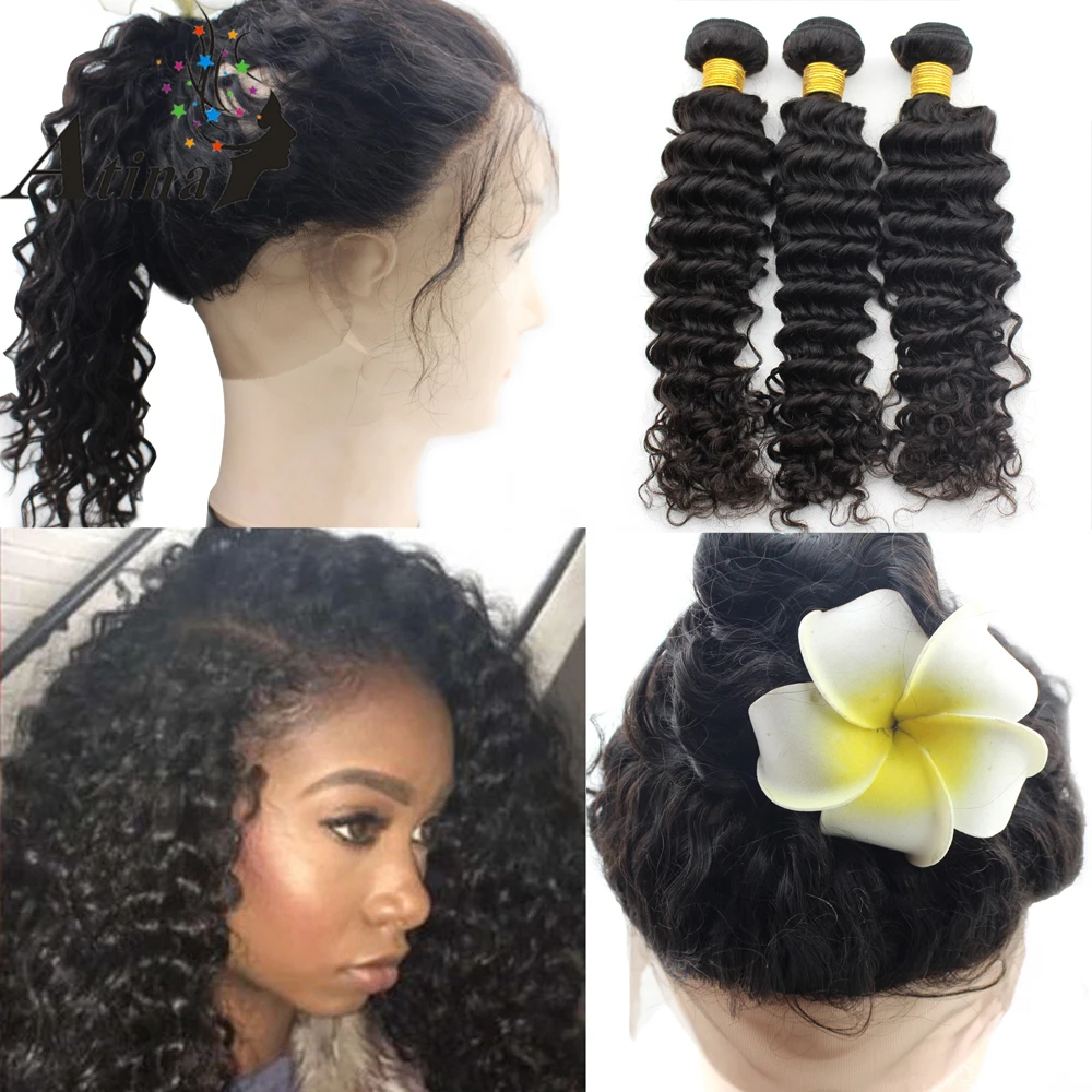 

Pre Plucked Indian Virgin Deep Wave 360 Frontal With Bundle Curly Human Hair Weave 360 Lace Frontal Closure With Bundles Atina