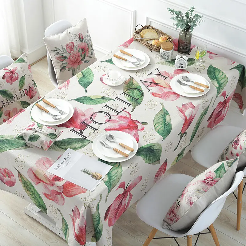 

Floral Table Cloth Rectangular Pastoral Style Tropical Plants Printed Tablecloth Home Protection Decoration Elegant Table Cover
