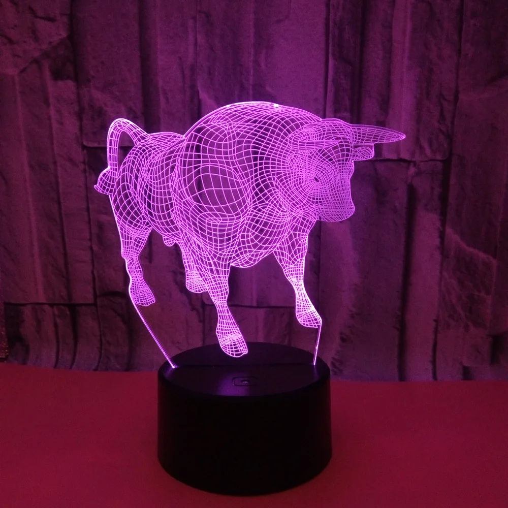 Новый светодиодный 3d светильник Bull Ночной с дистанционным управлением и сменой 7