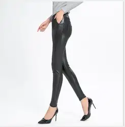 Женские кожаные брюки 2018 Новая мода Высокая талия плюс размер искусственная кожа леггинсы Женская верхняя одежда Узкие Эластичные черные