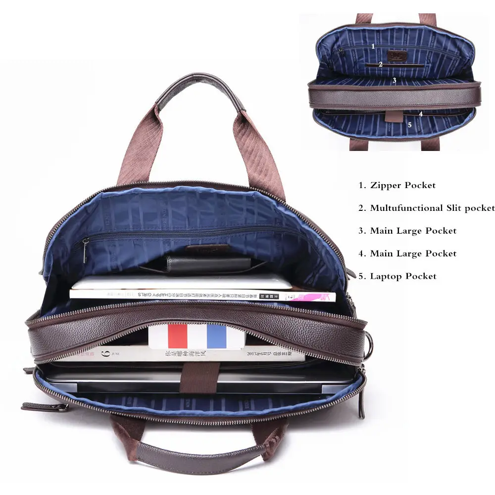 Men Bag Genuine Leather Work Briefcases 14" Laptop Bag Men's Business Crossbody Messenger Shoulder For Man leather briefcase