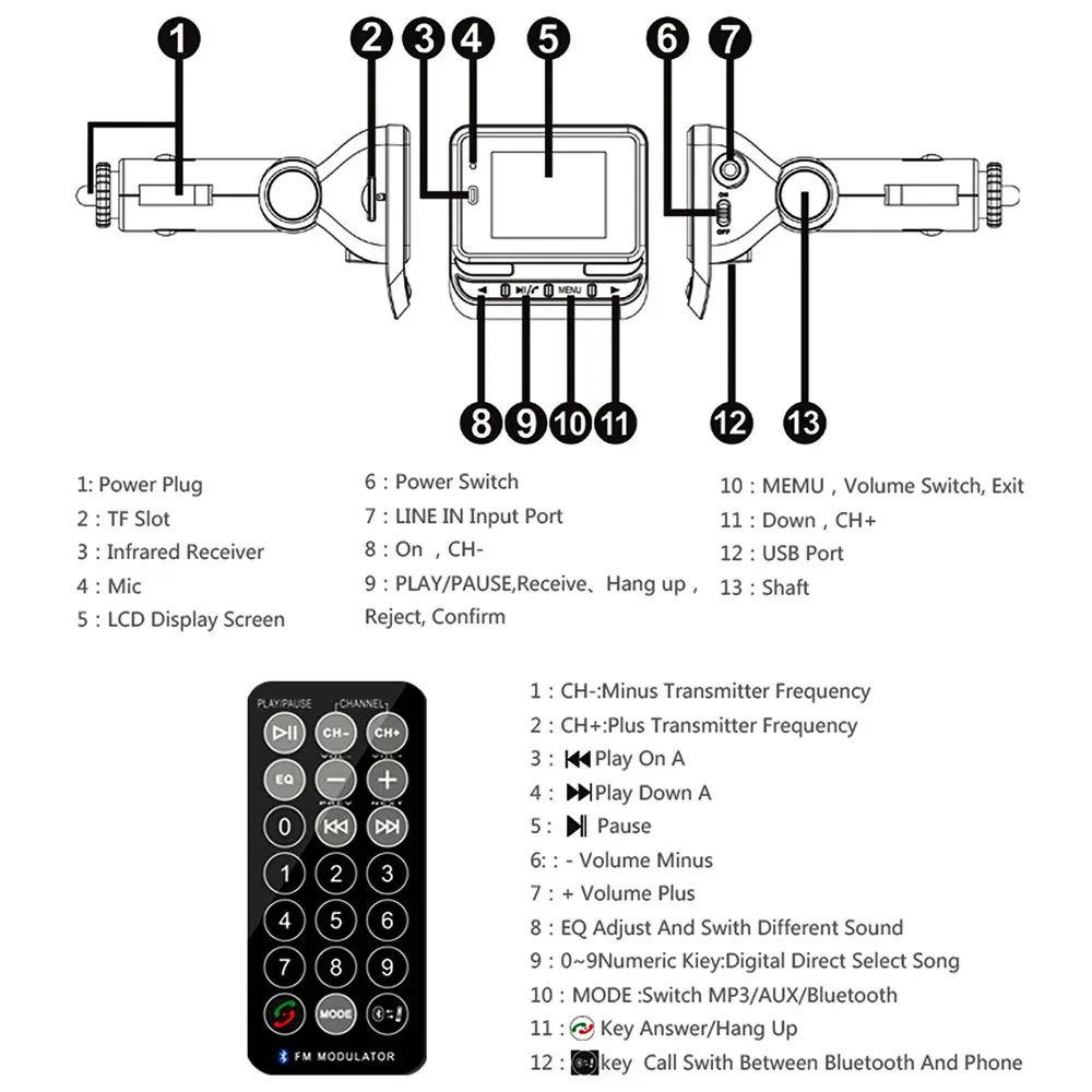 1," lcd Автомобильный MP3 FM передатчик модулятор Bluetooth Handsfree Музыка MP3 аудио плеер с пультом дистанционного управления Поддержка TF карты/USB