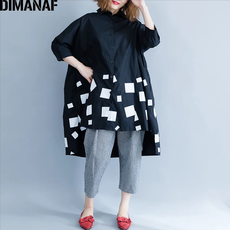  DIMANAF Women Blouse Shirts Long Sleeve Cotton Top Autumn Femme Lady Large Loose Clothing Print Spl