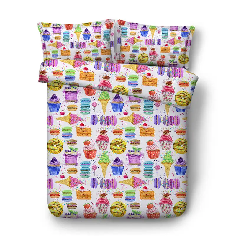

ice cream sweet cake printed bedding set twin size 3d bed cover colorful bed linens for kid room decor summer duvet cover sets