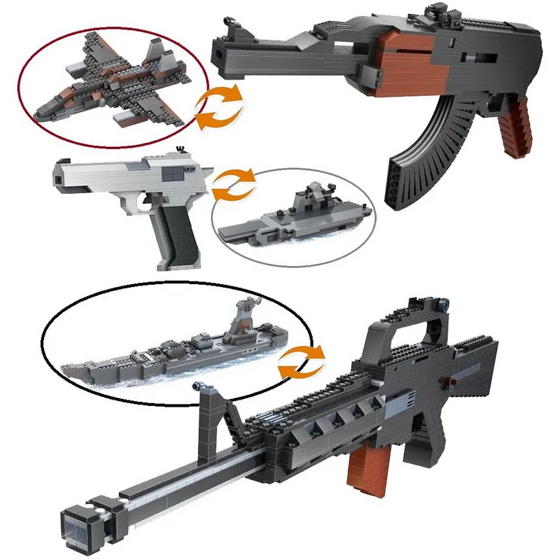 2 kinds of installation methods gun warship plane Children's Educational Building Blocks Assembled Plastic kids gift Pistol Toys | Игрушки