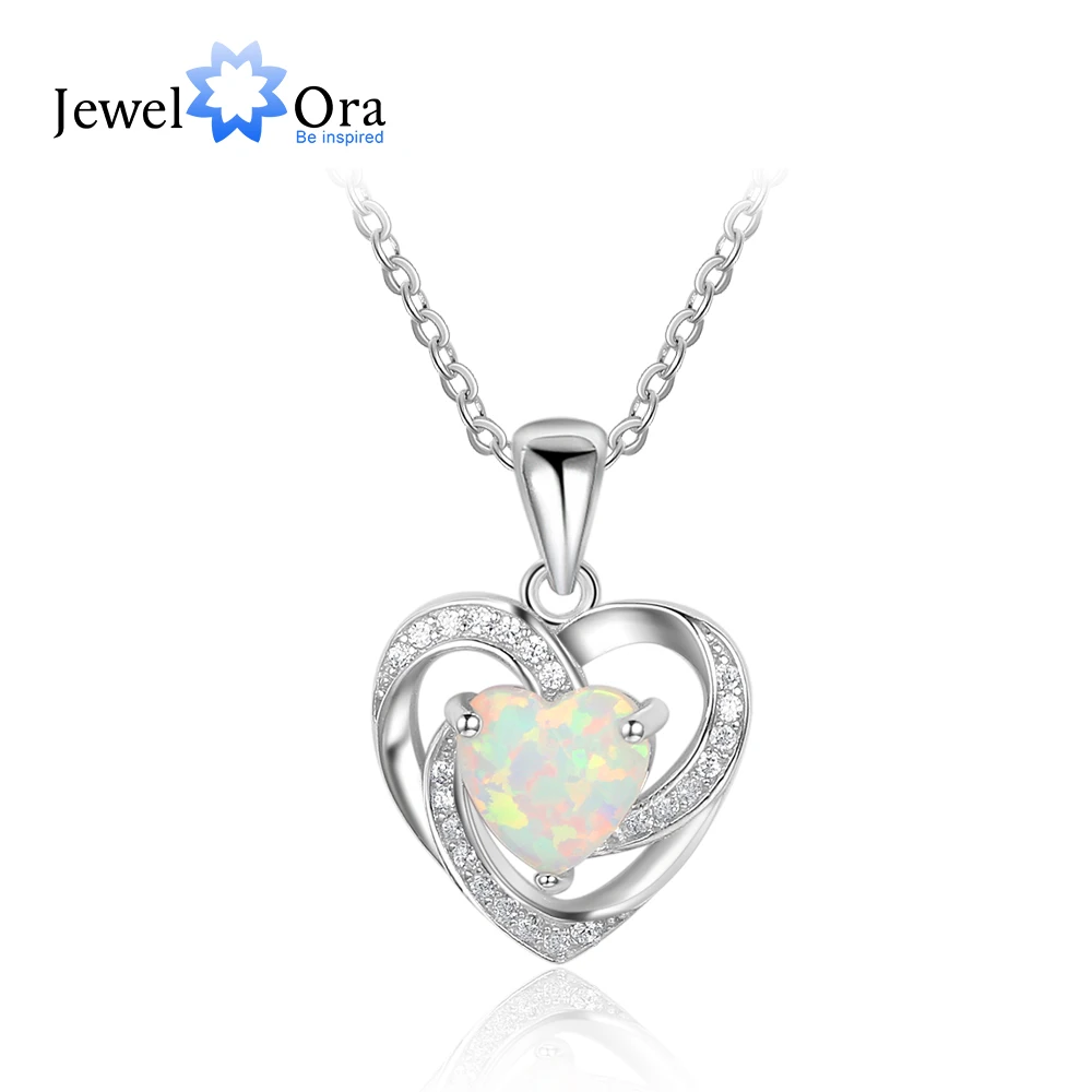 2017 New Romantic Woman 925 Sterling Silver&Opal Necklace&Pendants Heart Design Best Women Jewelry Gift JewelOra NE101927