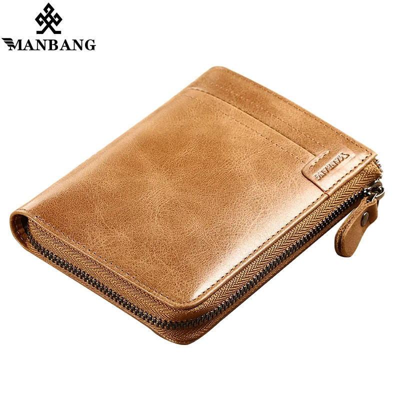 ManBang Brand Men Wallets Vintage Crazy Horse Genuine Leather Zipper Wallet Card Holder Coin Pocket Men's Purse Male Carteira ManBang Brand Men Wallets Vintage Crazy Horse Genuine Leather Zipper Wallet Card Holder Coin Pocket Men's Purse Male Carteira