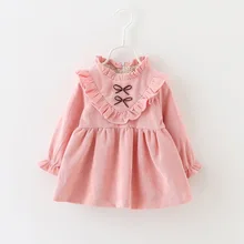 2017 Fashion Autumn Girls Dresses Long Sleeved Kids Dress Tutu Bow Ruffles Velvet Infants Dress Double