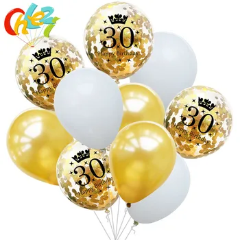 

10pcs Inflatable Confetti Balloons 12'' Latex Rose gold Birthday Balloon 18 30 40 50 Anniversary Wedding Decoration Party Favors