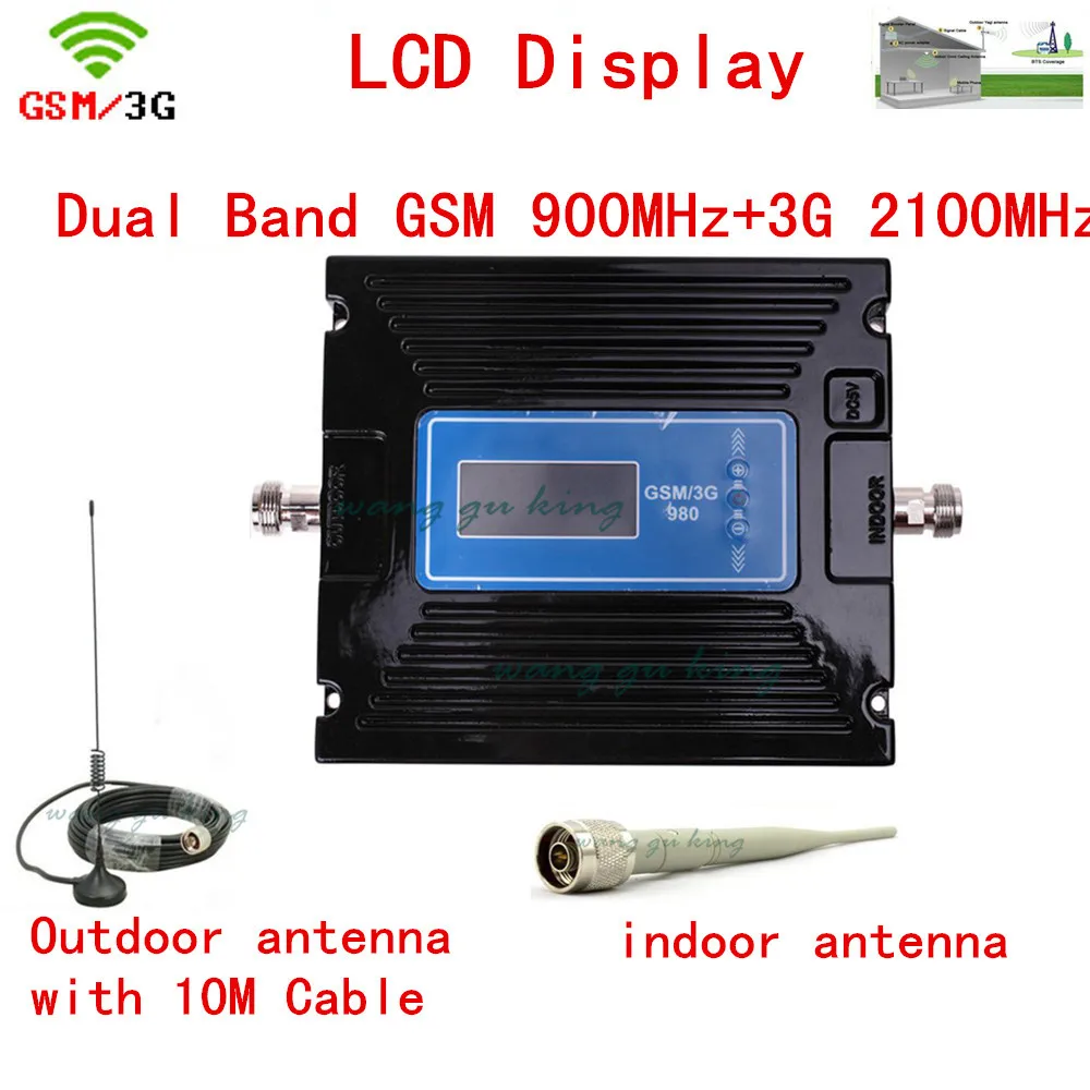 

For Russia Newest 2G 3G LCD Signal booster ! GSM 900 3G 2100 Mobile Phone Booster Amplifier 3G GSM Repeater + antenna + cable