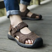 Летние мужские сандалии из натуральной кожи Летняя обувь из коровьей кожи Новая Пляжная Мужская обувь мужские сандалии-гладиаторы на липучке 39-44 3367