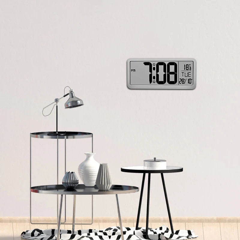 

Home Digital LCD Big Large Screen LED Display Electronic Alarm Clock Desk Temperature Humidity Clock Electronic Battery Powered