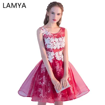 

LAMYA 5 Colors Short Tulle Lace Evening Dress 2018 Plus Size Elegant Formal Party Dresses Robe De Soiree Longo