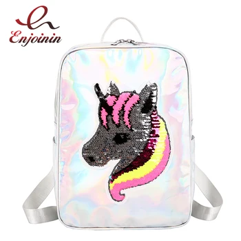 

Trends Reflective Strips Sequins Unicorn Patterns Young Girl's Backpack Travel Zipper Shoulder Bags School Bags Casual Mochila