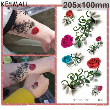 

KESMALL Vintage Rose 3D Temporary Tattoo Body Art Flower Tattoo Sticker Waterproof Fake Tatoo Home Decor Stickers Tatouage CO620
