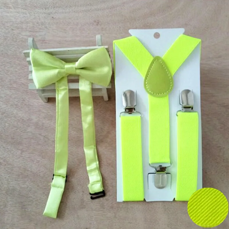 Lb001-s Размер ярких цветов Детская supenders и бабочкой комплекты y-обратно подтяжки для свадьбы - Цвет: fluo yellow