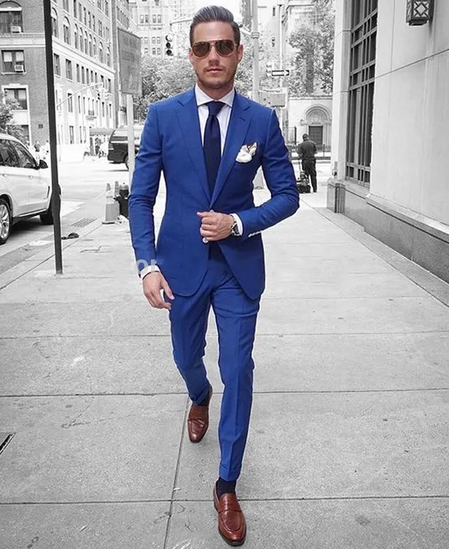 

New Tailored Handsome Royal Blue Men Suits Men's Blazer Formal Business Meeting Street Tuxedos Prom Suit 2 Pieces Jacket+Pants