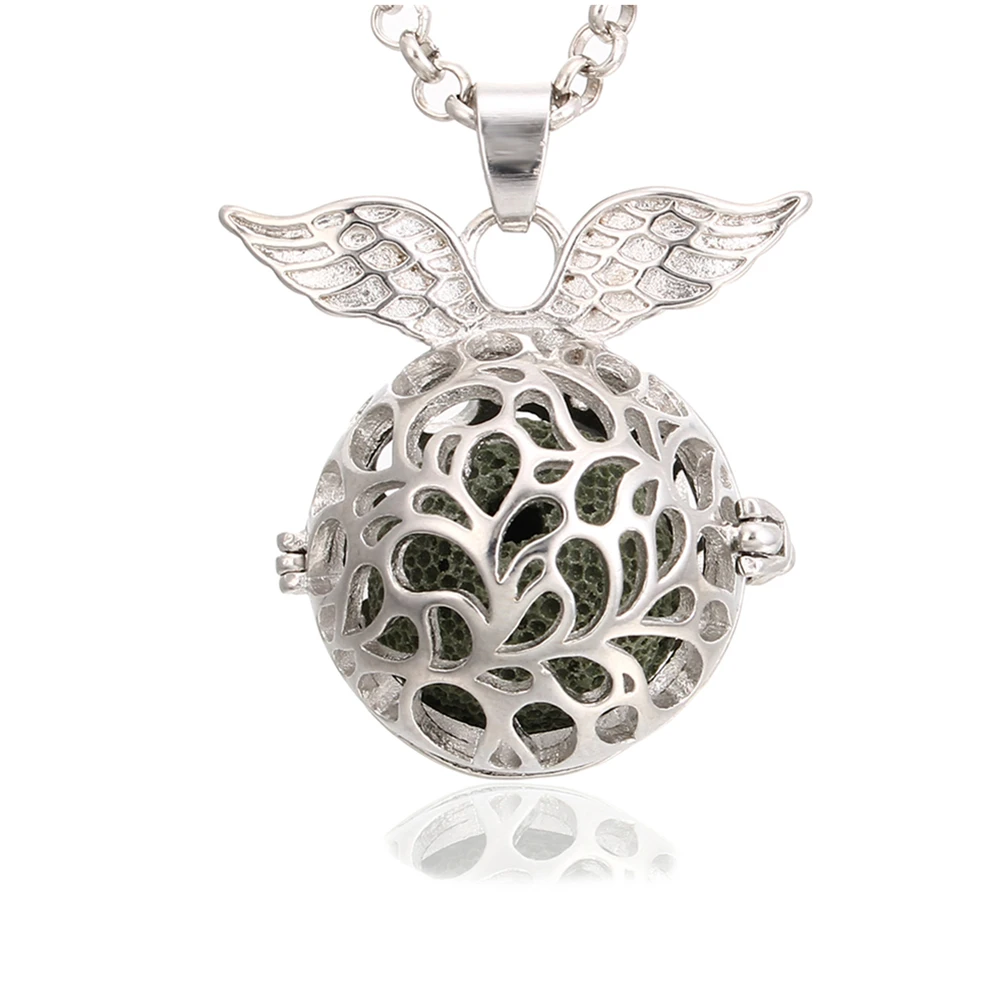 1 قطعة الفولاذ المقاوم للصدأ لهجة الملاك المتصل النحاس مفتوحة المنجد قلادة زيت طبيعي الناشر قلادة عرما قلادة مع سوار الصخور البركانيّة