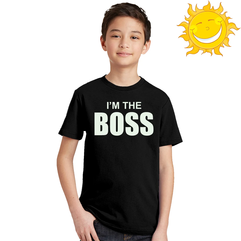 Летняя одежда для мальчика, я с надписью Boss световой комплект одежды из футболки с принтом Детские Повседневное короткий рукав Футболка с круглым вырезом, футболка, верхняя одежда 3-10year