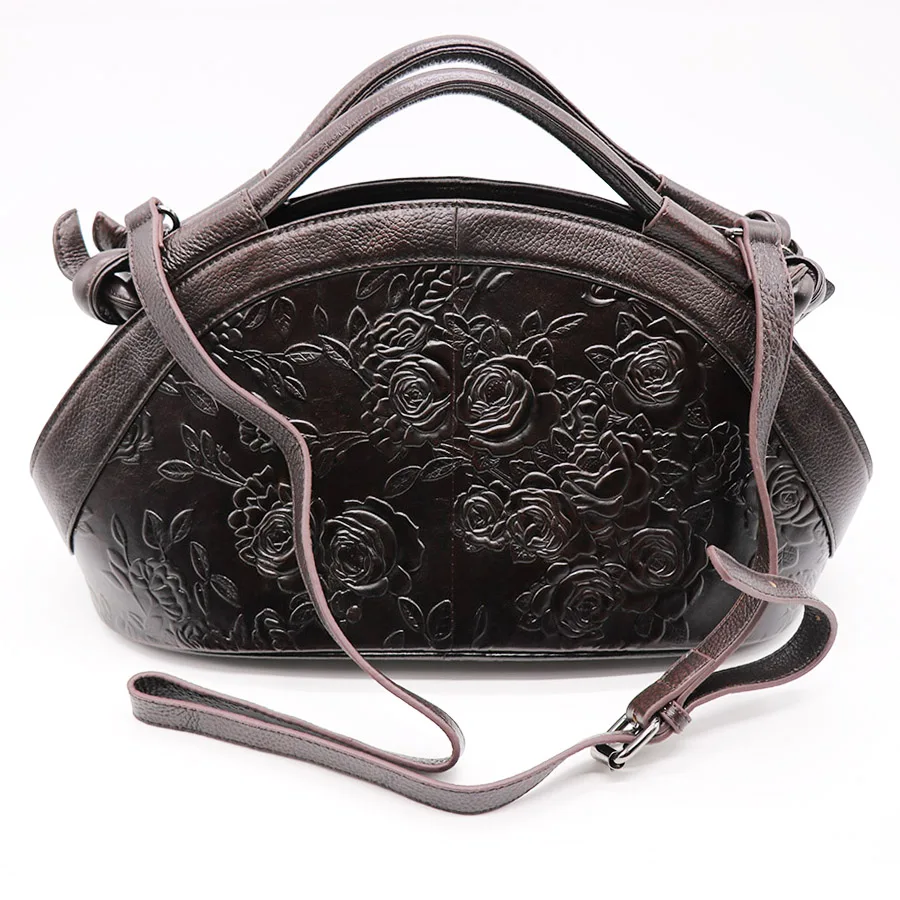 

Brand Luxury Hobos Women's Bag Flower Engraved Genuine Leather Women Handbag Cross Body Shoulder Bags Large Ladies Messenger Bag