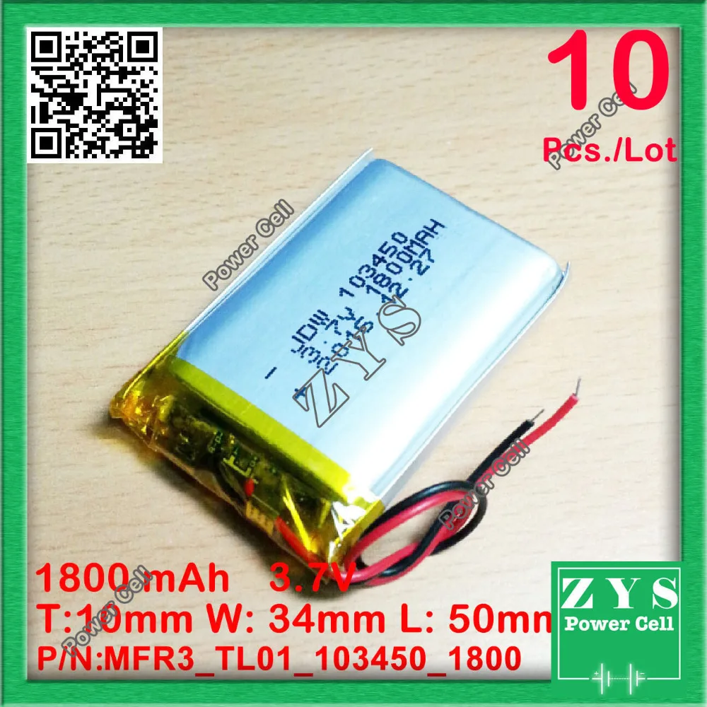 10 pcs 103450 3.7V 1800mah Lithium polymer Battery with Protection