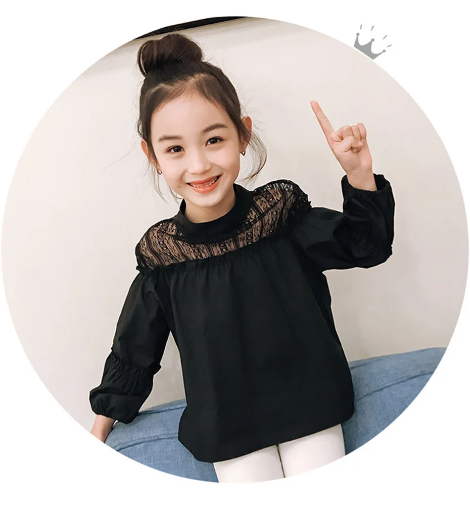 Girls White Blouse Hollow Blouses Shirts For Girls Full Length Girl Shirts Spring Autumn Children's School Costumes For Girl