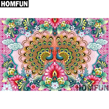 

HOMFUN Full Square/Round Drill 5D DIY Diamond Painting "Flower peacock mural" Embroidery Cross Stitch 3D Home Decor Gift A00901