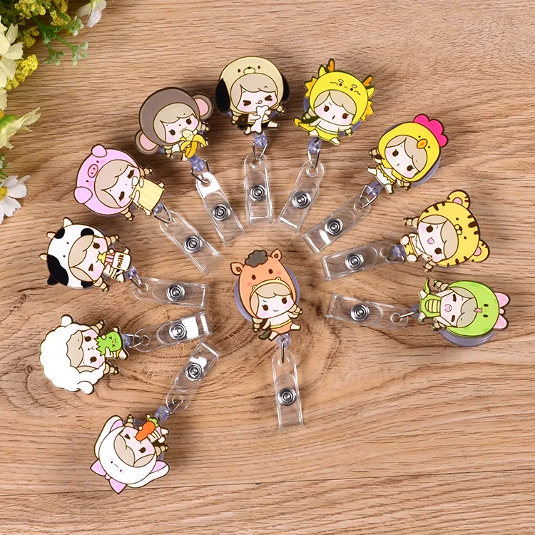 

1pcs Korea 12 kinds of lovely animal cartoon Retractable Badge Reel Student Nurse Exihibiton ID Name Card Badge Holder Office S