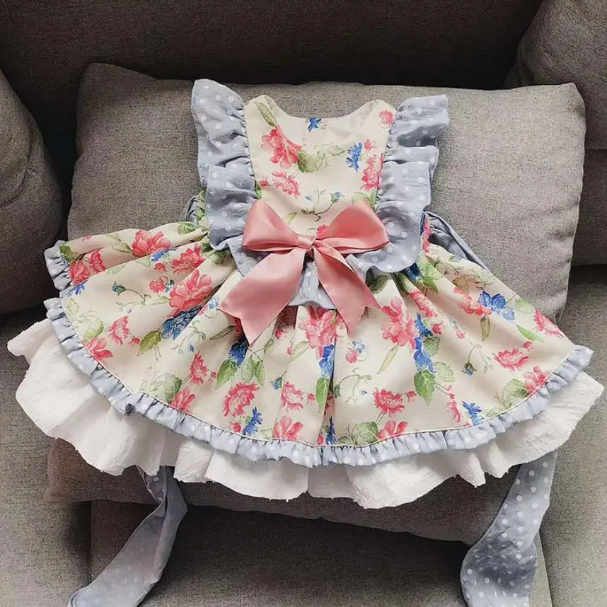 Платье принцессы для маленьких девочек платье в стиле ретро с цветочным рисунком платье в стиле Лолиты, испанский бутик, винтажное детское платье одежда для дня рождения Vestidos Y1136 - Цвет: picture