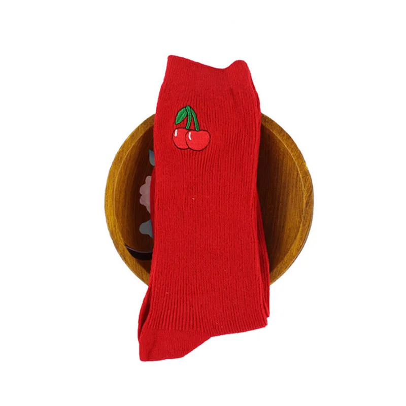 1/2 пар, Милые кавайные носки для девочек с мультипликационным принтом фруктов, авокадо, банан, вишня, персик, meias, корейские забавные носки с вышивкой в стиле Харадзюку - Цвет: Cherry 1 pair