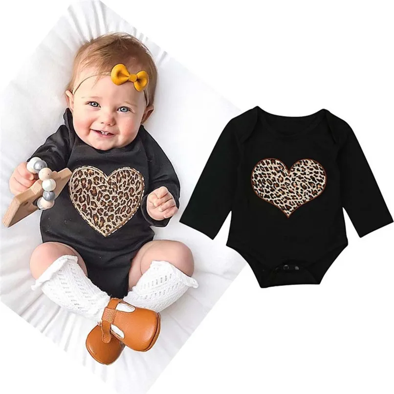 Babys Girls Clothes Toddler Infant Baby Girl Leopard Heart Printed Long Sleeve Jumpsuit Romper Clothes Baby Girls Romper JY03#F (1)