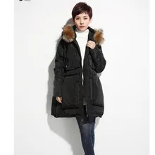 Женское зимнее пуховое пальто с капюшоном средней длины, зимнее пуховое пальто, плотное пуховое пальто с меховой отделкой