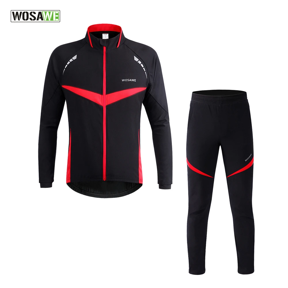 WOSAWE Men Thermal Winter Cycling Jacket Pants Suit Windproof Waterproof Bike Bicycle Wind Coat