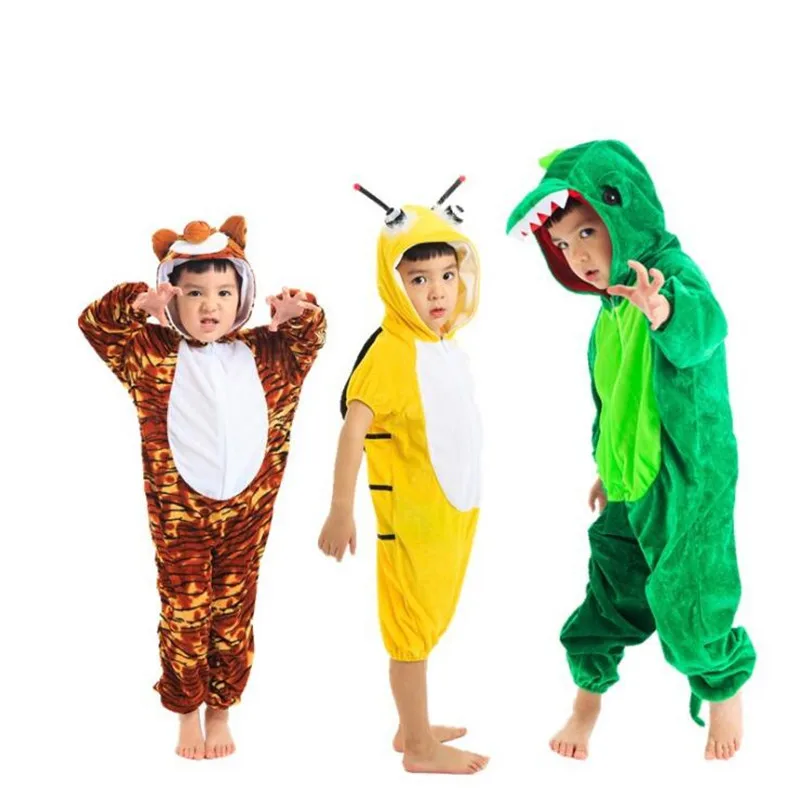 Kids Boys Girls Animals Children Bee Wolf Tiger Dinosaur Cosplay Costumes Jumpsuits Party Costume Christmas Halloween