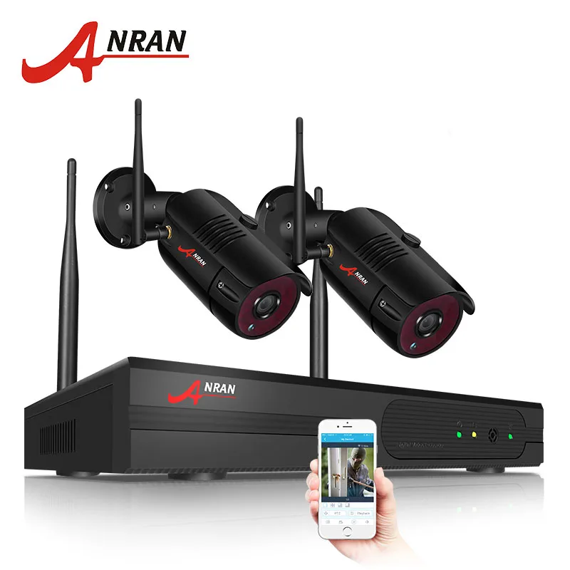 ANRAN 4CH wifi Беспроводная камера IP камера безопасности комплект 1080P HD 2 шт CCTV камера система наружная Водонепроницаемая домашняя система безопасности - Цвет: Черный