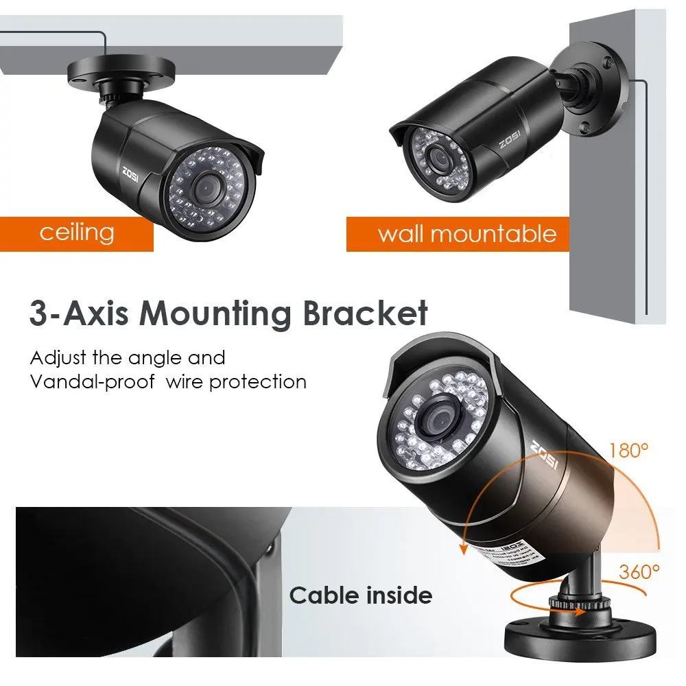  ZOSI 960H Analog CVBS CCTV Len Camera Module 1000TVL IR Cut Nightvision Video Waterproof Bullet Sur - 32837852373
