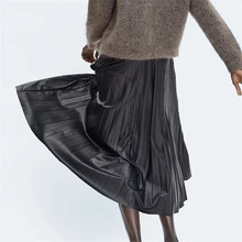 Весенняя женская элегантная складчатая юбка с высокой талией женская черная длинная юбка женская Высококачественная Женская юбка миди черная Saia
