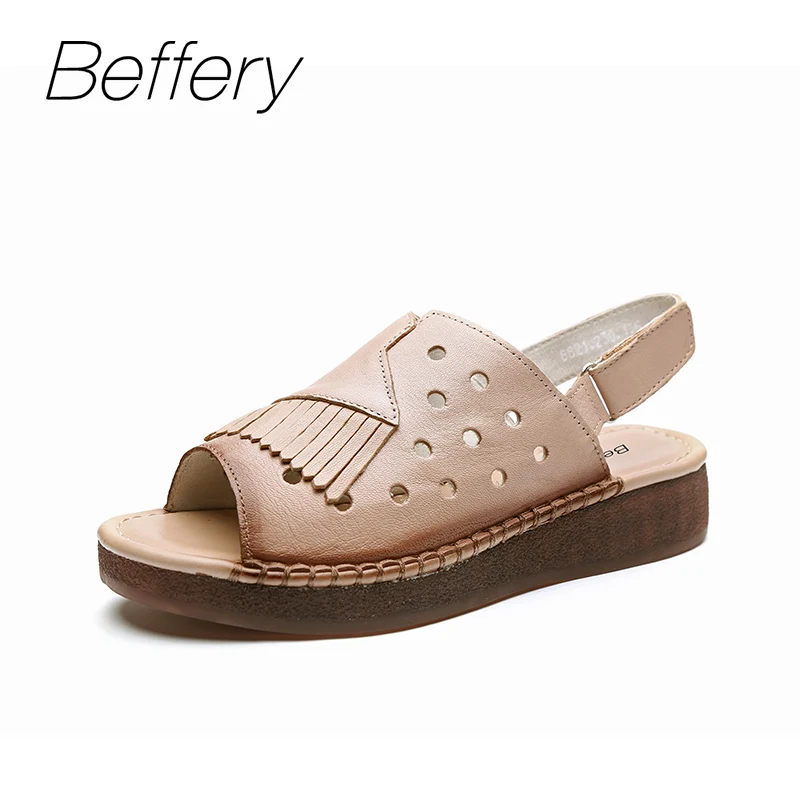 

Beffery Summer Genuine Leather Sandals Women Comfortable Ultra-soft Flat shoes For women High quality sandals sandalias mujer