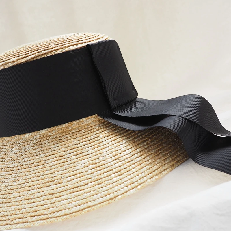[La MaxPa] Соломенная шляпа ручной работы с широкими полями, натуральная соломенная шляпа от солнца с большой черной лентой, женские летние пляжные шляпы