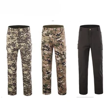Софтшелл из кожи акулы на открытом воздухе Тактические Военные камуфляжные штаны мужские зимние армейские водонепроницаемые термо-камуфляжные охотничьи флисовые штаны