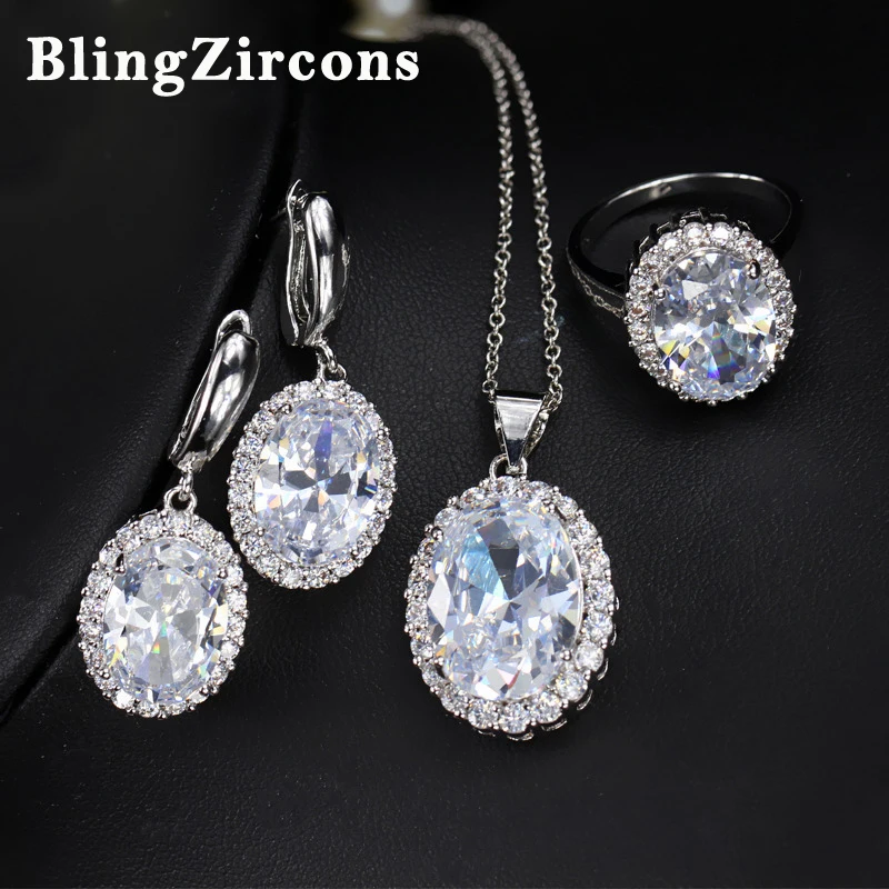 Женские серьги кольца BeQueen набор из серебра 925 пробы с фианитом|silver jewelry|necklace ring