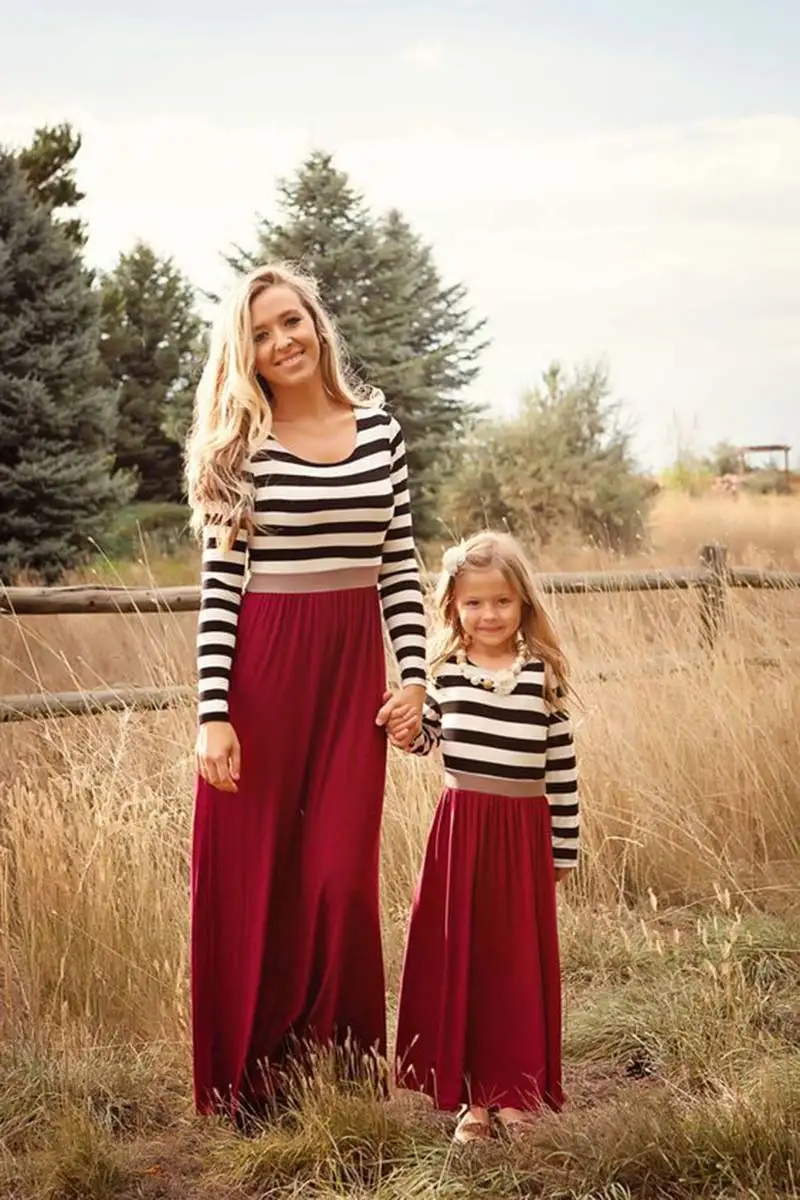 Mother-and-Daughter-Dresses-Family-Matching-Clothes-Striped-Patchwork-Cotton-Vestidos-New-Outfits-Kids-Girl-Fashion-Party-Dress-(2)