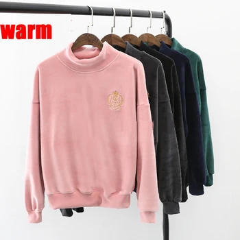

2018 New High Quality Autumn/Winter Womens Thicken Warm Jackets Women Thermal Gold Velvet hoodies Female Casual Sweatshirt