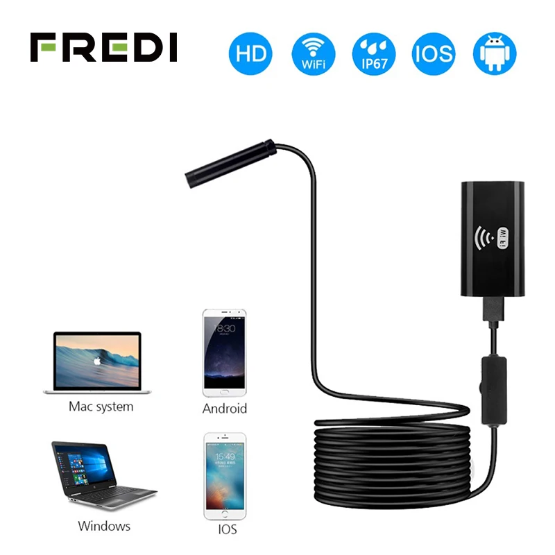 

FREDI WIFI 1.0MP HD 720P 8mm Endoscope Camera 1M/2M/5M Soft Hard Wire Endoscope Waterproof Borescope Pipe Inspection Camera