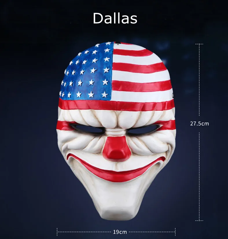 Даллас хокстон цепи волк клоун грабитель Обама Vespula V для Вендетта Payday 2 маска реплики костюмы реквизит для косплея маскарад - Цвет: Dallas