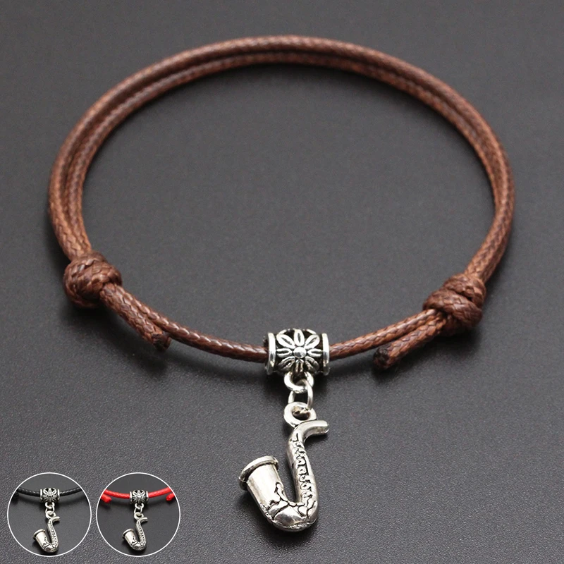 

Cute Saxophone Pendant Red Thread String Bracelet Lucky Black Coffee Handmade Rope Bracelet for Women Men Jewelry Lover Couple
