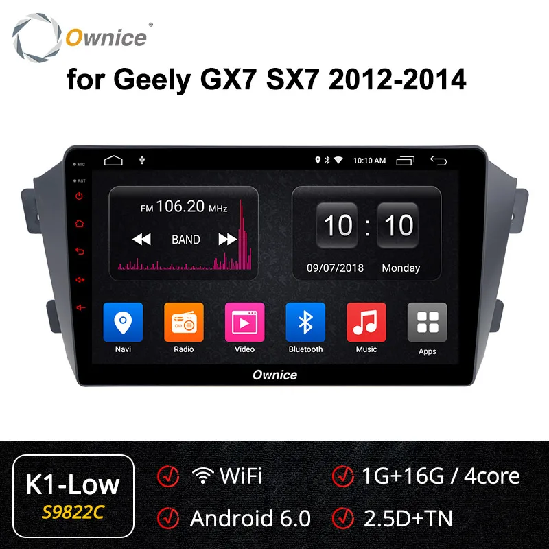 Ownice k3 k5 k6 Восьмиядерный Android 9,0 автомобильный Радио Аудио плеер для Geely GX7 SX7 2012 2013 Автомобильный gps dvd-плеер 4G LTE SPDIF - Цвет: S9822 K1-Low