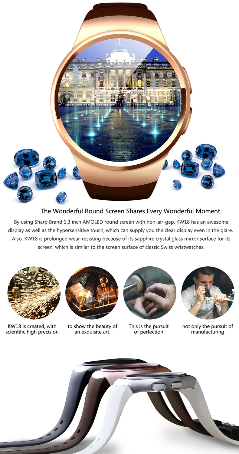 Outdoor Sports WIFI Smart Watch Phone Waterproof SIM Card Android IOS GPS Heart Rate Monitor Smartwatch Bracelet KW18
