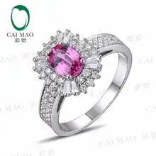CaiMao 18KT/750 White Gold 1.06 ct Natural Pink Sapphire & 0.98 ct Full Cut Diamond Engagement Gemstone Ring Jewelry